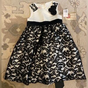 NEW Girls black and cream dressy dress, size 5
